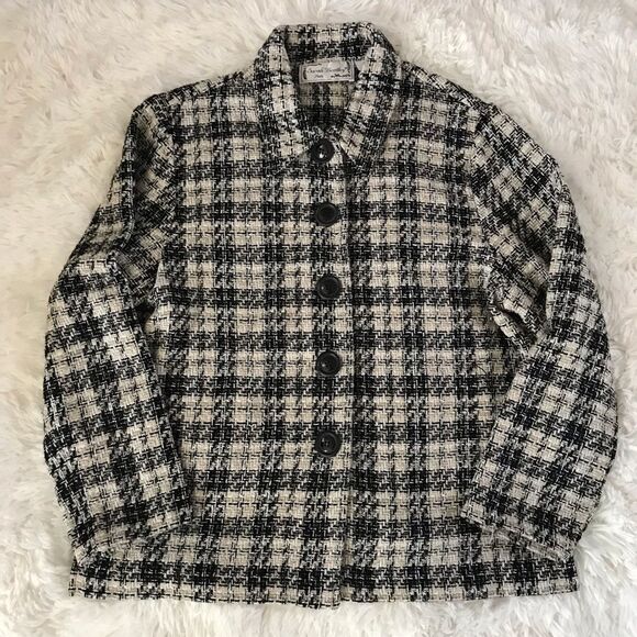 Sarah Bentley Black and cream button up tweed jacket size petite large - Picture 6 of 6